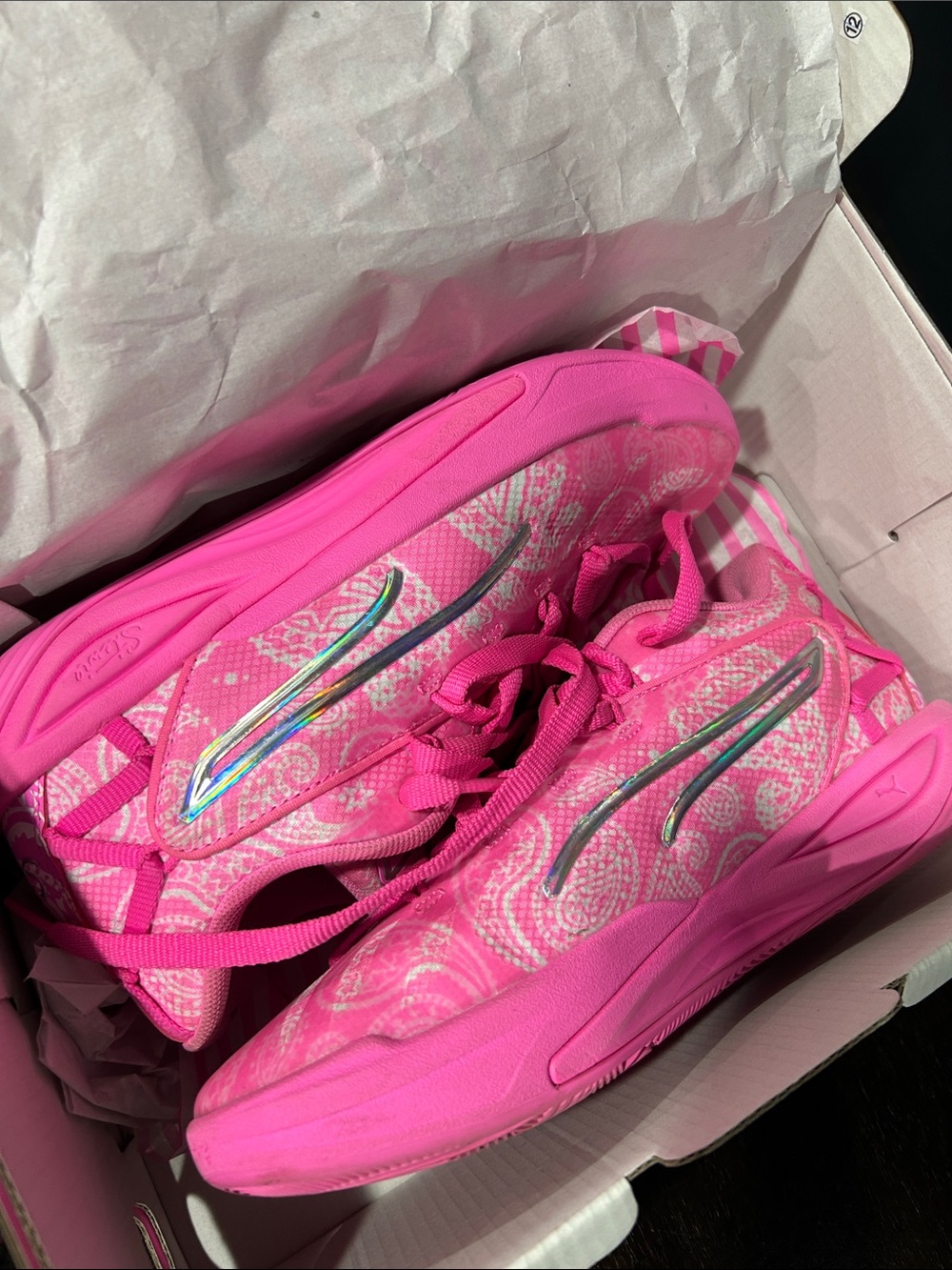 Puma Pink Striped Shoe Box with Holographic Accent